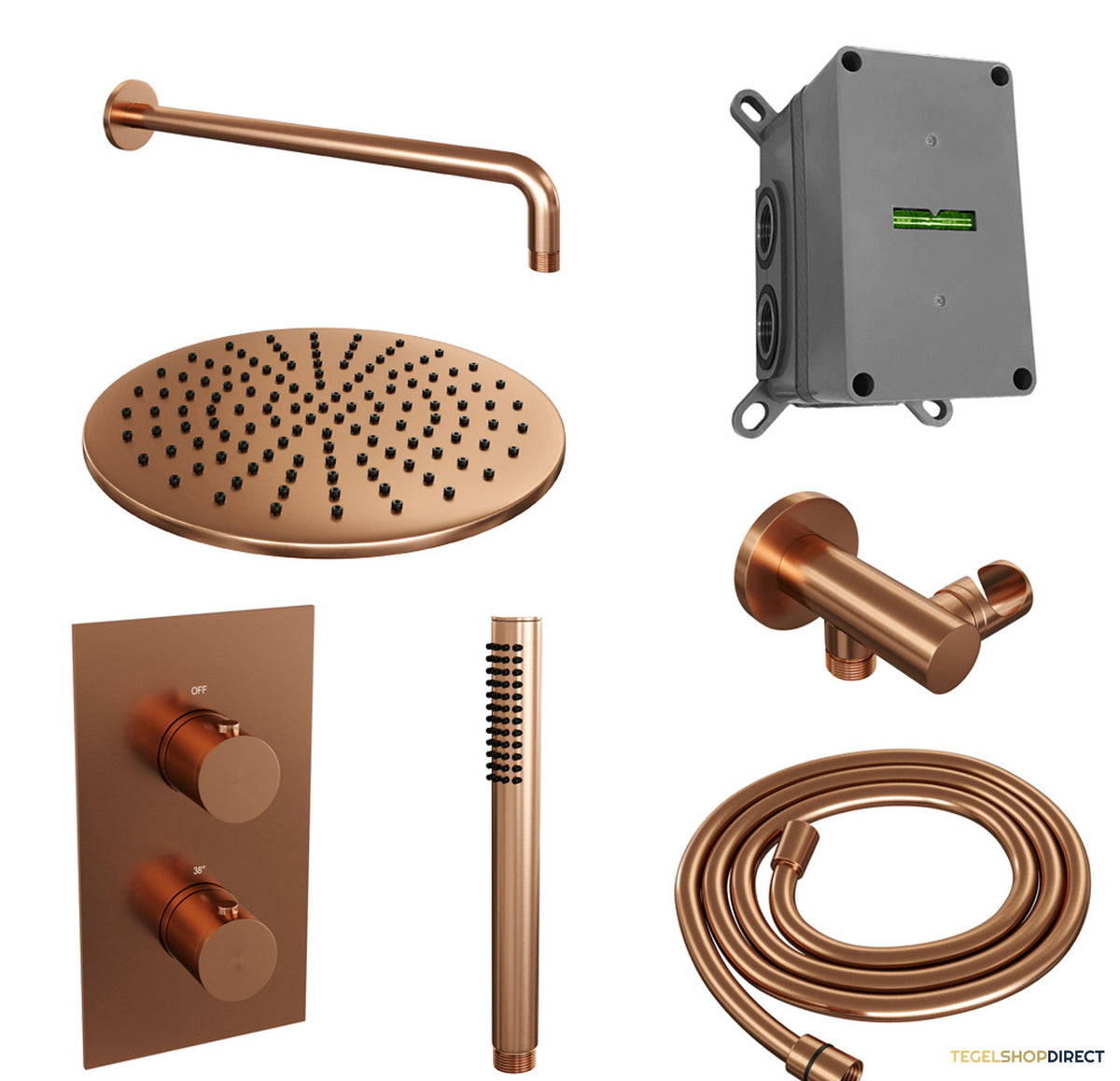 Inbouw Regendouche Set Brauer Copper Edition Gebogen Wanduitloop Ronde Hoofddouche 30 cm Koper – afbeelding 2
