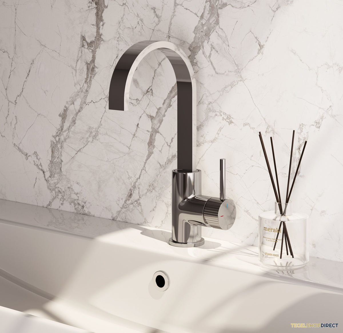 Brauer Stripe hoge opbouw wastafelmengkraan met draaibare platte uitloop model A chroom – afbeelding 2