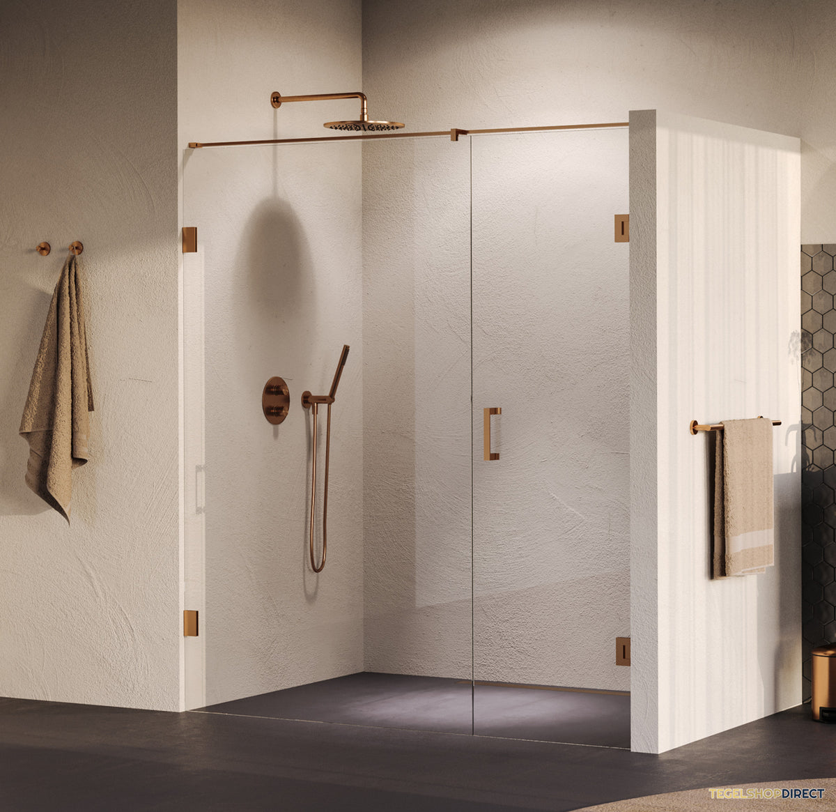 BRAUER Void nisdeur 2-delig helder glas 170x200 omkeerbaar met draaideur 70 aan muur incl. glascoating PVD koper