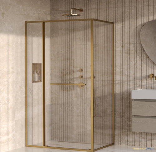 BRAUER Luminis Douchecabine 3-Delig Naar Binnen Draaiend 120x90x200 Omkeerbaar Helder Glas Incl. Glascoating PVD Goud Geborsteld