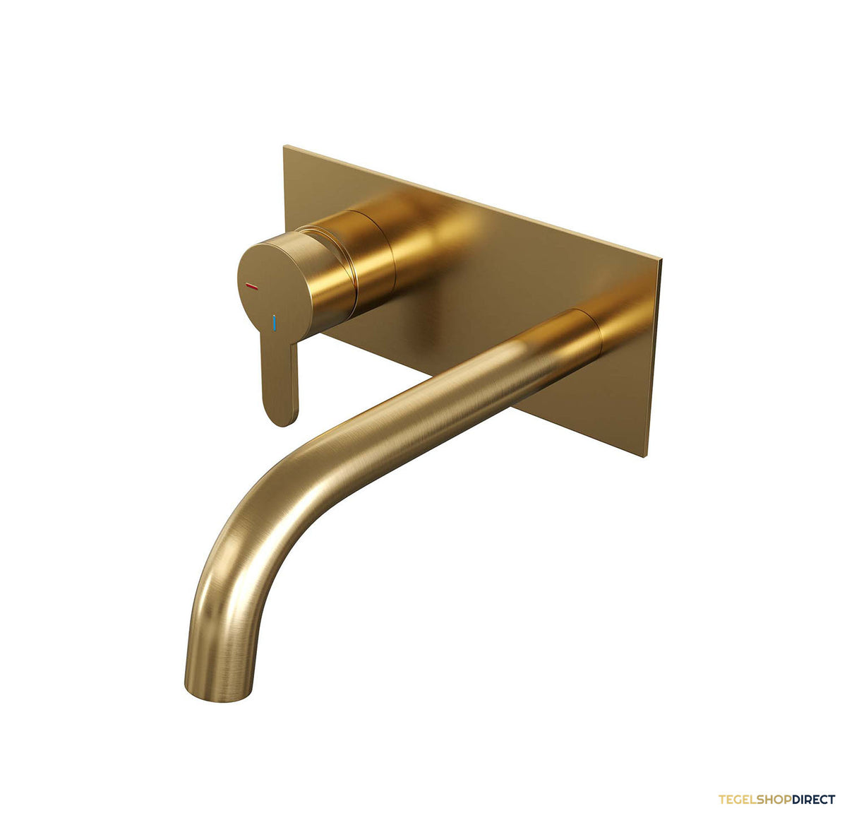 Inbouw Wastafelmengkraan Brauer Gold Edition Coldstart Korte Platte Hendel Gebogen Uitloop Geborsteld Goud PVD Met Afdekplaat