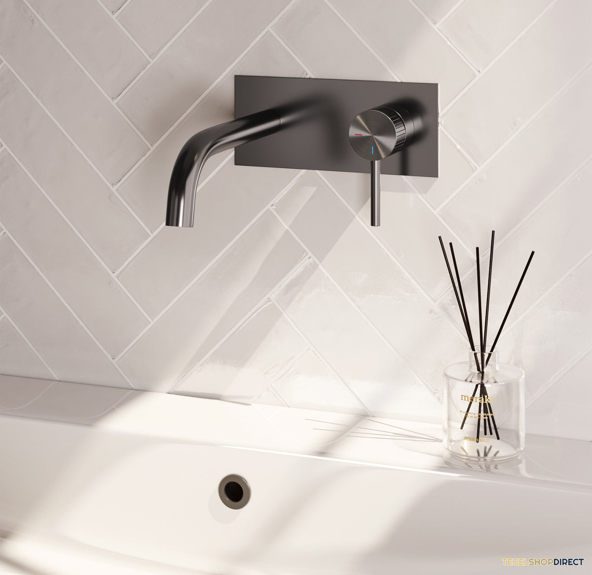 Brauer Stripe inbouw wastafelmengkraan met gebogen uitloop en afdekplaat model A1 gunmetal geborsteld PVD – afbeelding 2