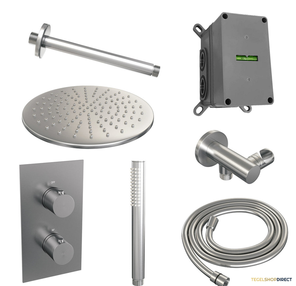 Inbouw Regendouche Set Brauer Brushed Edition Plafond Uitloop Ronde Hoofddouche 30 cm RVS Look – afbeelding 2