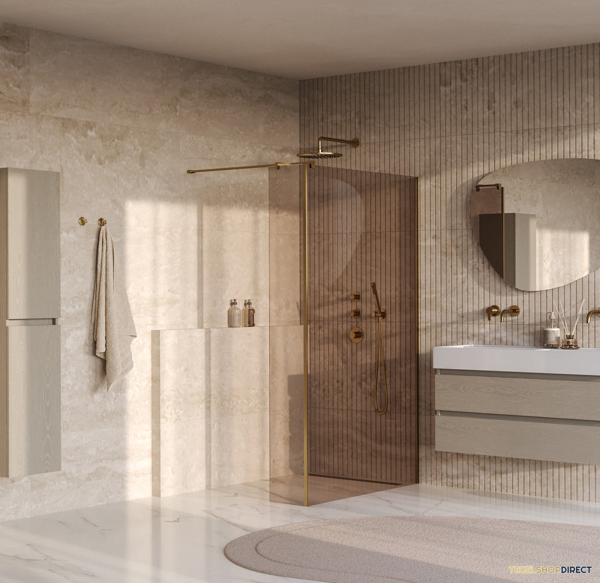 BRAUER Oblivion inloopdouche brons glas 120x200 met zijwand 30 incl. glascoating PVD goud geborsteld – afbeelding 2