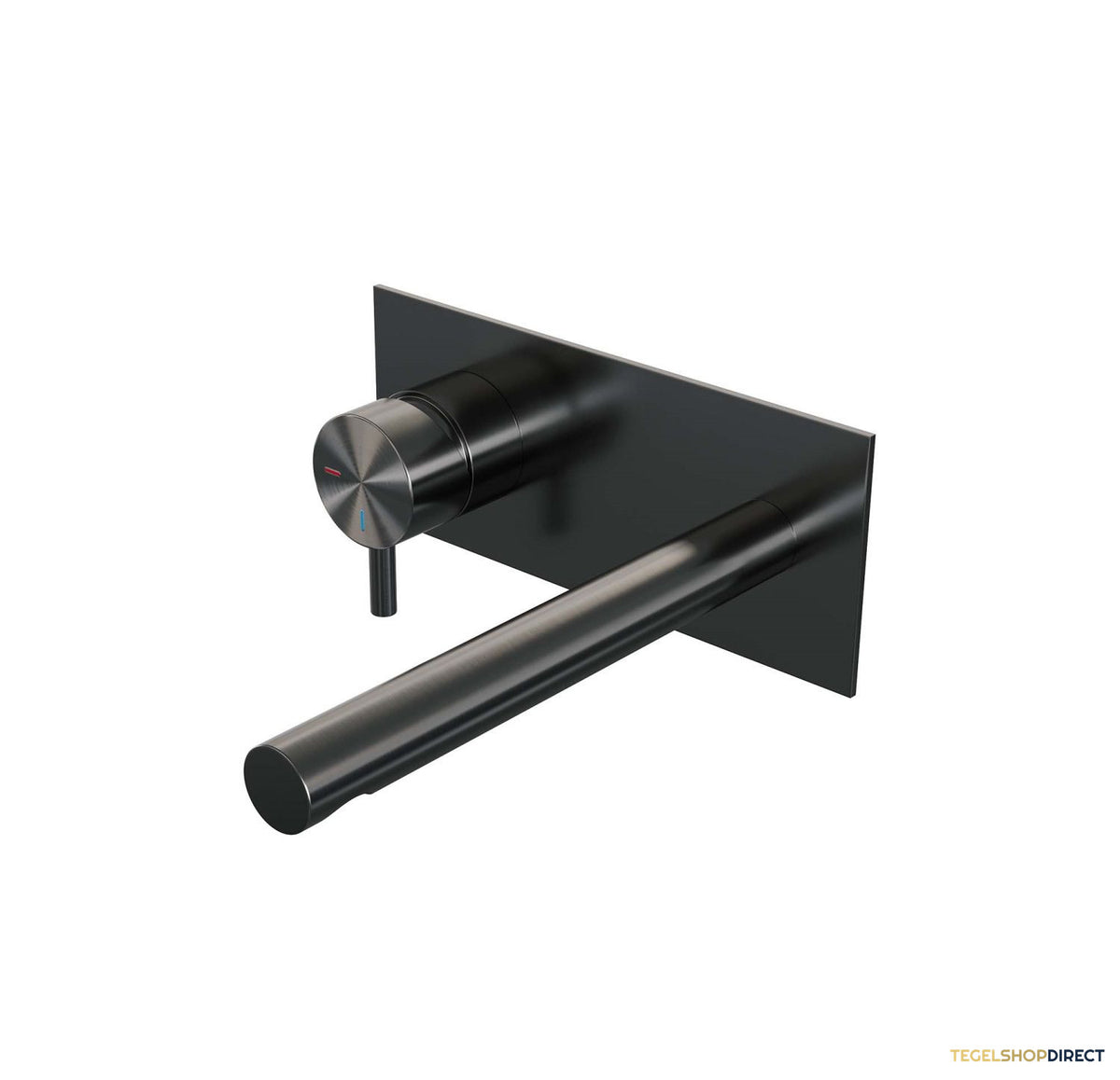 Inbouw Wastafelmengkraan Brauer Gunmetal Edition Coldstart Rechte Uitloop Korte Ronde Hendel Links Geborsteld Gunmetal PVD Met Afdekplaat