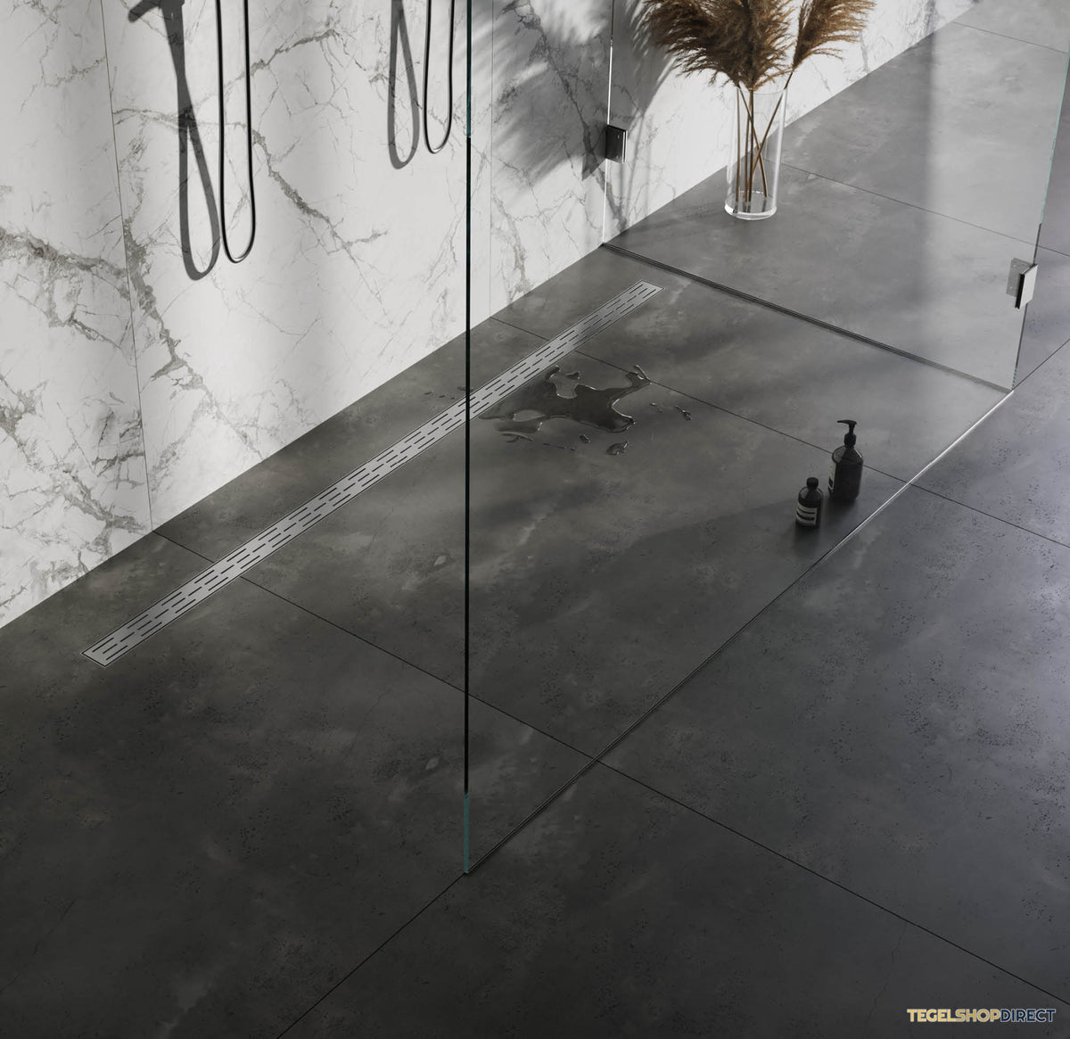 Douchegoot Brauer StanDrain 200x7 cm RVS Vloerflens Inclusief Kunststof Sifon Verstelbare Poten – afbeelding 2