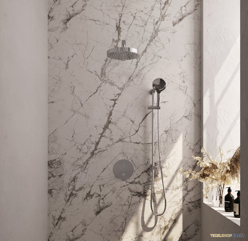 Brauer Stripe thermostatische inbouw regendouche 3-weg rond SET 46 met 25 cm douchekop en rechte muurarm en 3-standen handdouche en doucheslang en geintegreerde glijstang chroom