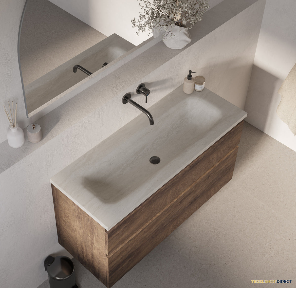 BRAUER Dune Medium wastafel 120 cm met 1 wasbak en 0 kraangaten Sintered Stone Ivory Travertin – afbeelding 2