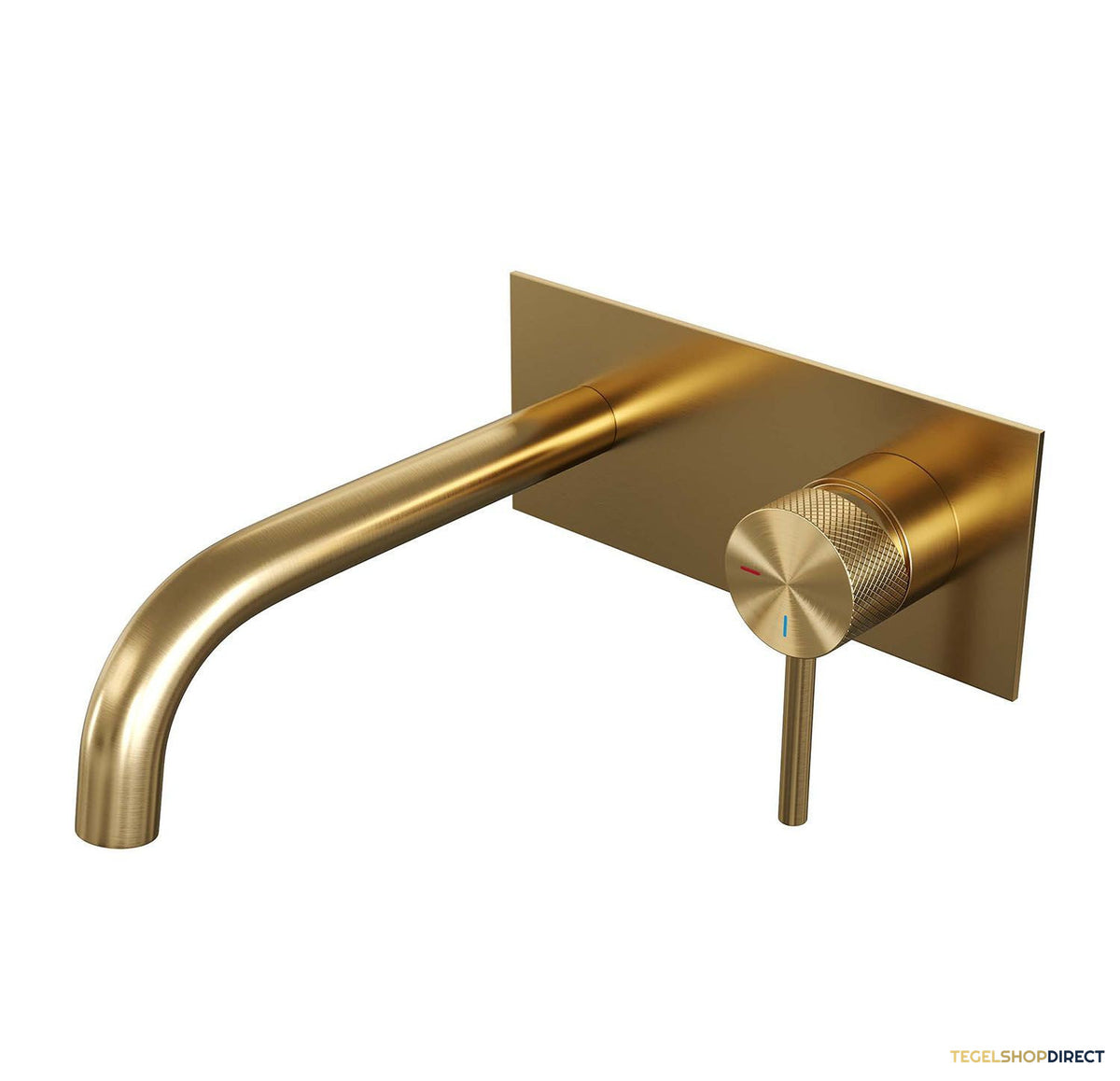 Inbouw Wastafelmengkraan Brauer Gold Carving Coldstart Gebogen Uitloop Ronde Hendel Rechts Geborsteld Goud PVD Met Afdekplaat