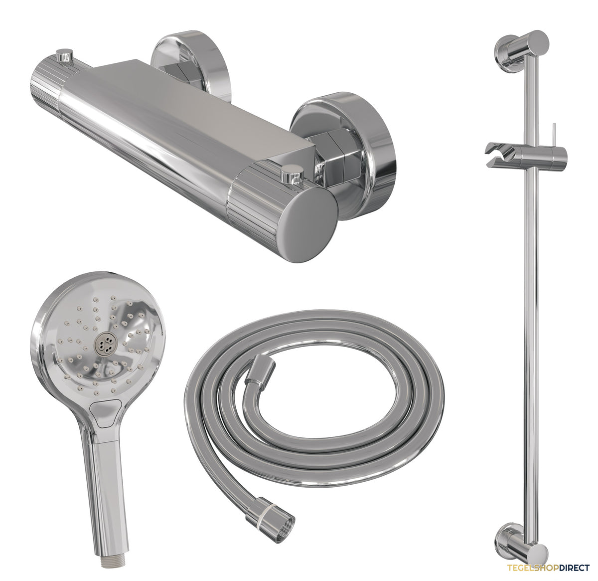 Brauer Stripe opbouw douche thermostaatkraan SET 02 met glijstang en 3-standen handdouche en doucheslang chroom – afbeelding 3