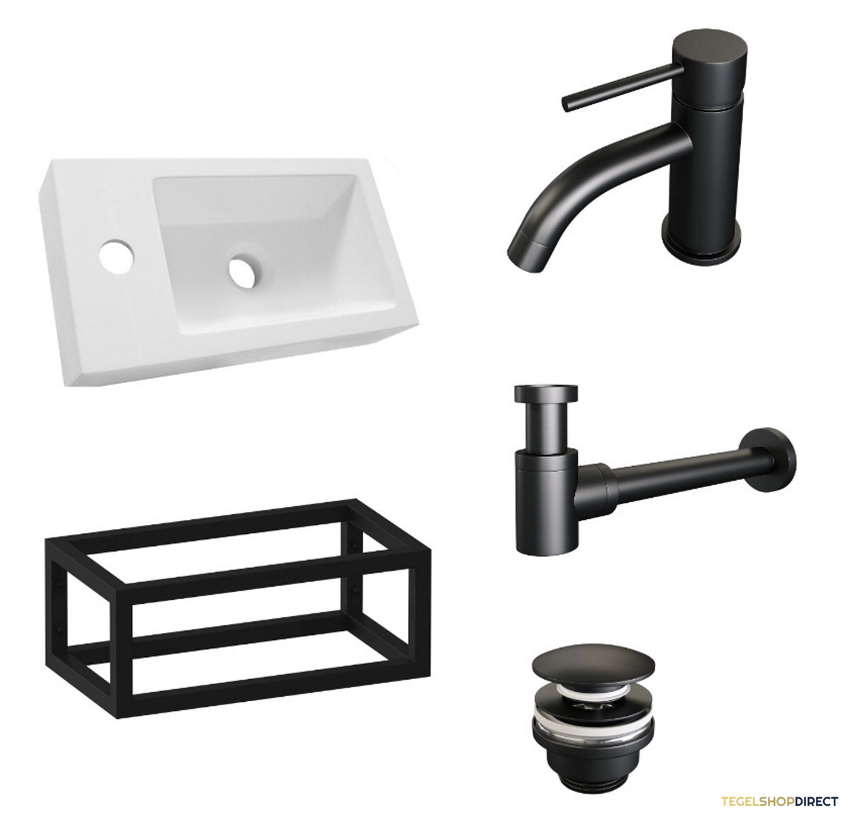 Fonteinset Brauer Black Edition 40x22cm Wit Incl. Toebehoren en Frame Mat Zwart – afbeelding 2