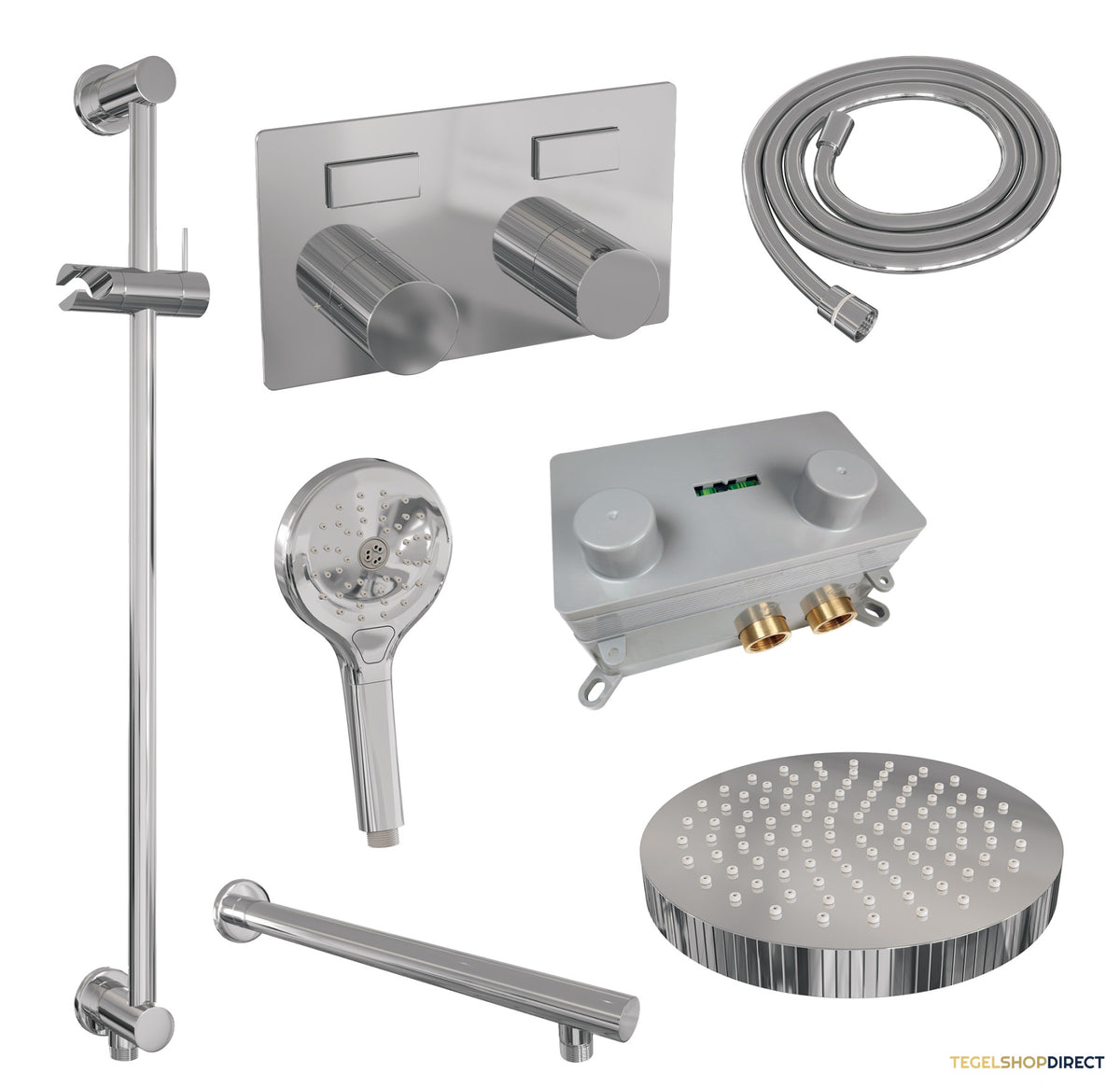 Brauer Stripe thermostatische inbouw regendouche met drukknoppen SET 34 met 25 cm douchekop en rechte muurarm en 3-standen handdouche en doucheslang en geintegreerde glijstang chroom – afbeelding 3