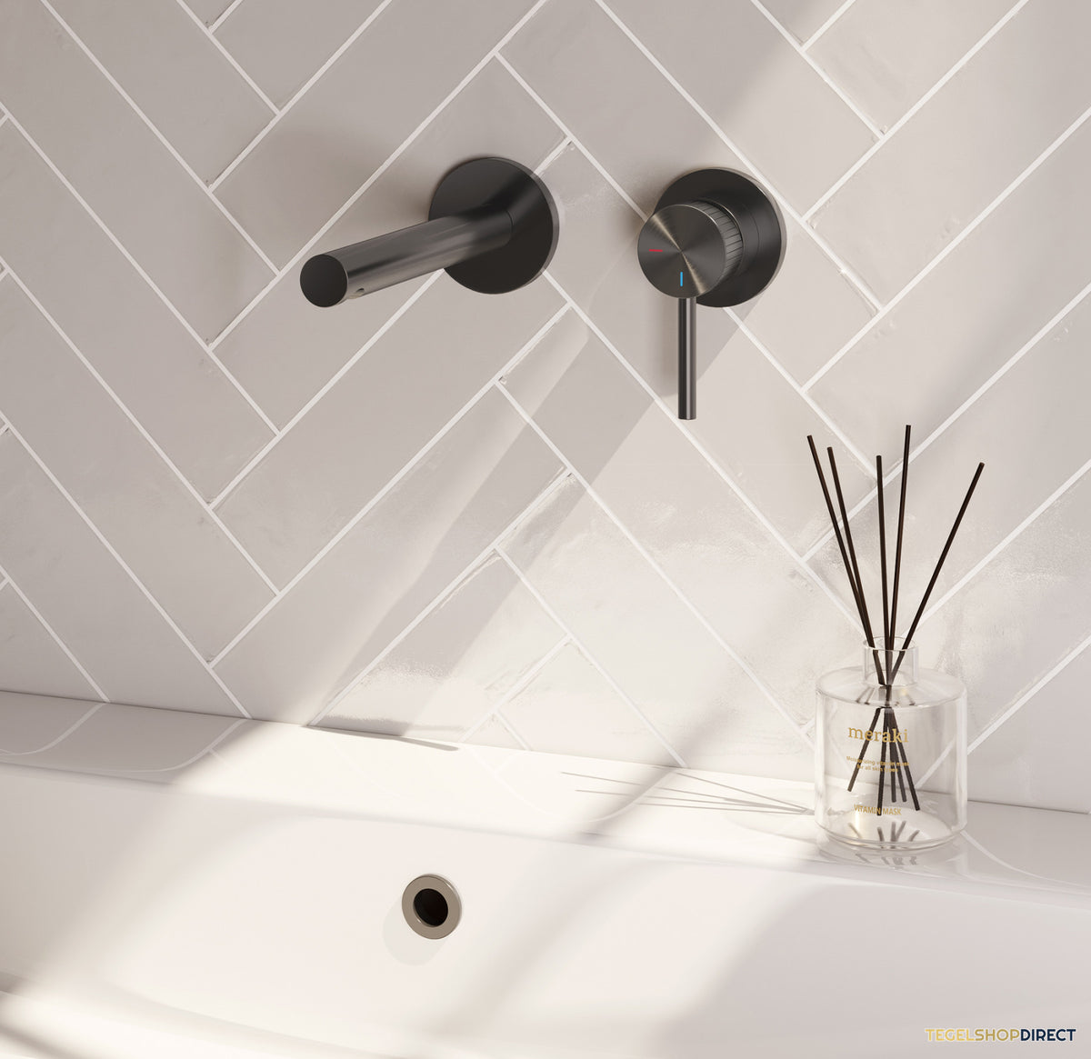 Brauer Stripe inbouw wastafelmengkraan met rechte uitloop en rozetten model A1 gunmetal geborsteld PVD – afbeelding 2