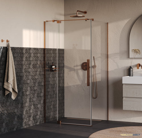 BRAUER Stellar douchecabine met draaideur helder glas 100x90x200 omkeerbaar incl. glascoating PVD koper geborsteld