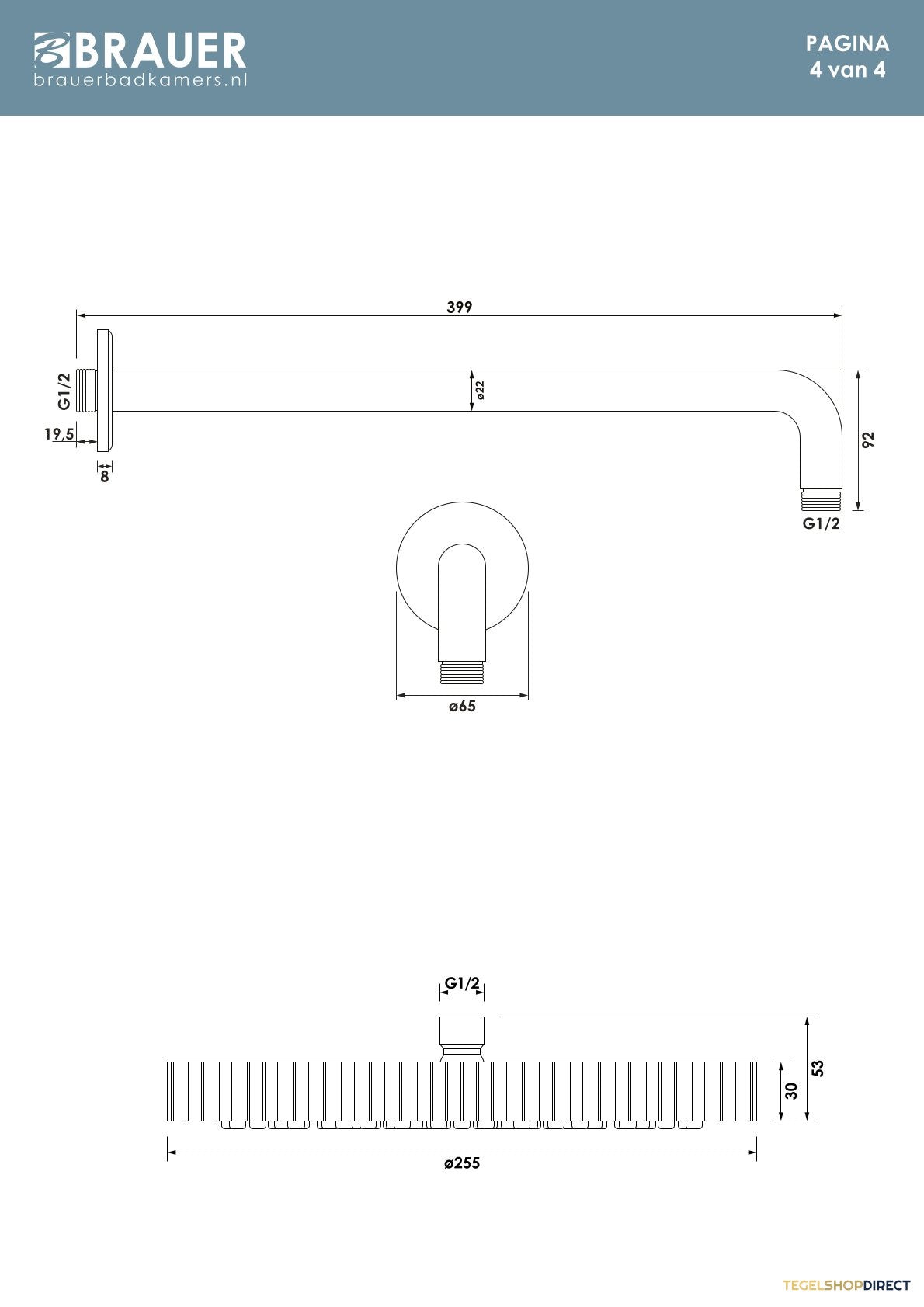 Brauer Stripe thermostatische inbouw regendouche 3-weg rond SET 38 met 25 cm douchekop en gebogen muurarm en staaf handdouche en doucheslang en wandaansluitbocht gunmetal geborsteld PVD – afbeelding 12