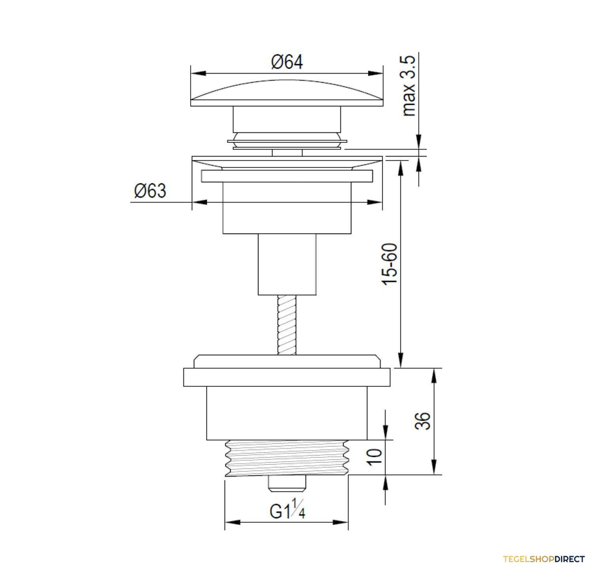 Klikwaste Brauer Afvoerplug Fine Stone Binnenwerk 5/4 Mat Wit – afbeelding 4