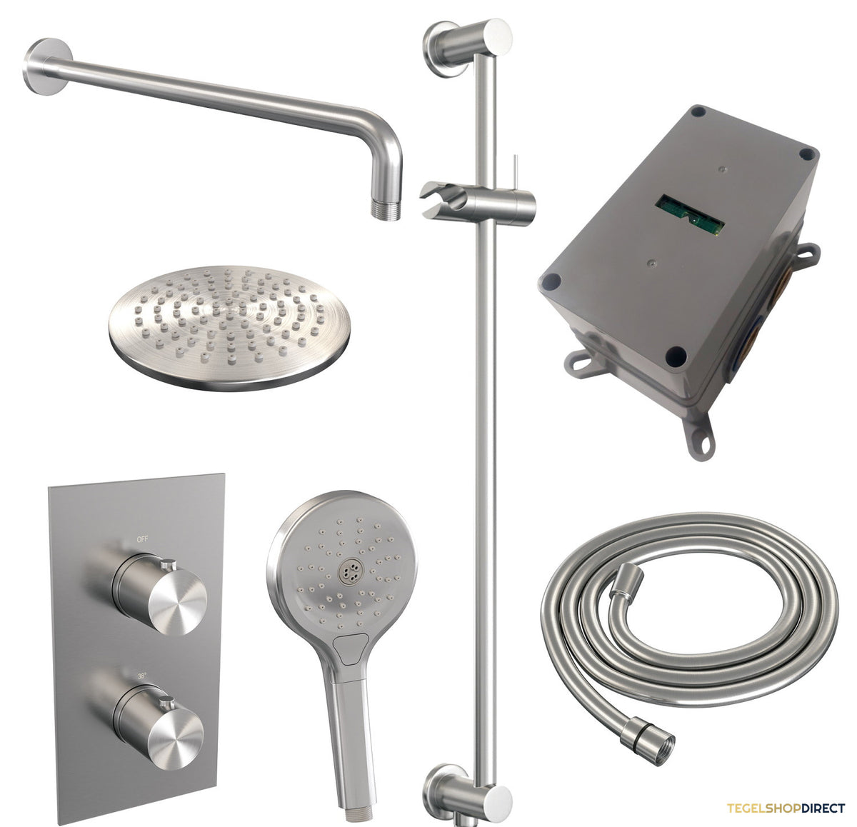 Inbouw Regendouche Set Brauer Brushed Edition Gebogen Wanduitloop Ronde Hoofddouche 20 cm Met Handdouche 3 Standen en Glijstang RVS Look – afbeelding 10