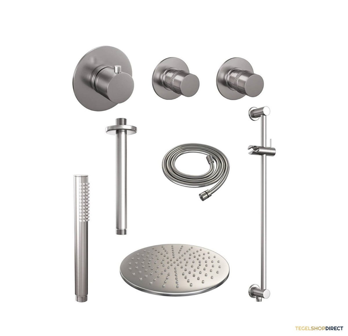 Thermostatisch Inbouwdoucheset Brauer Brushed 30cm Hoofddouche Plafondarm Staafhanddouche op Glijstang Geborsteld RVS – afbeelding 2