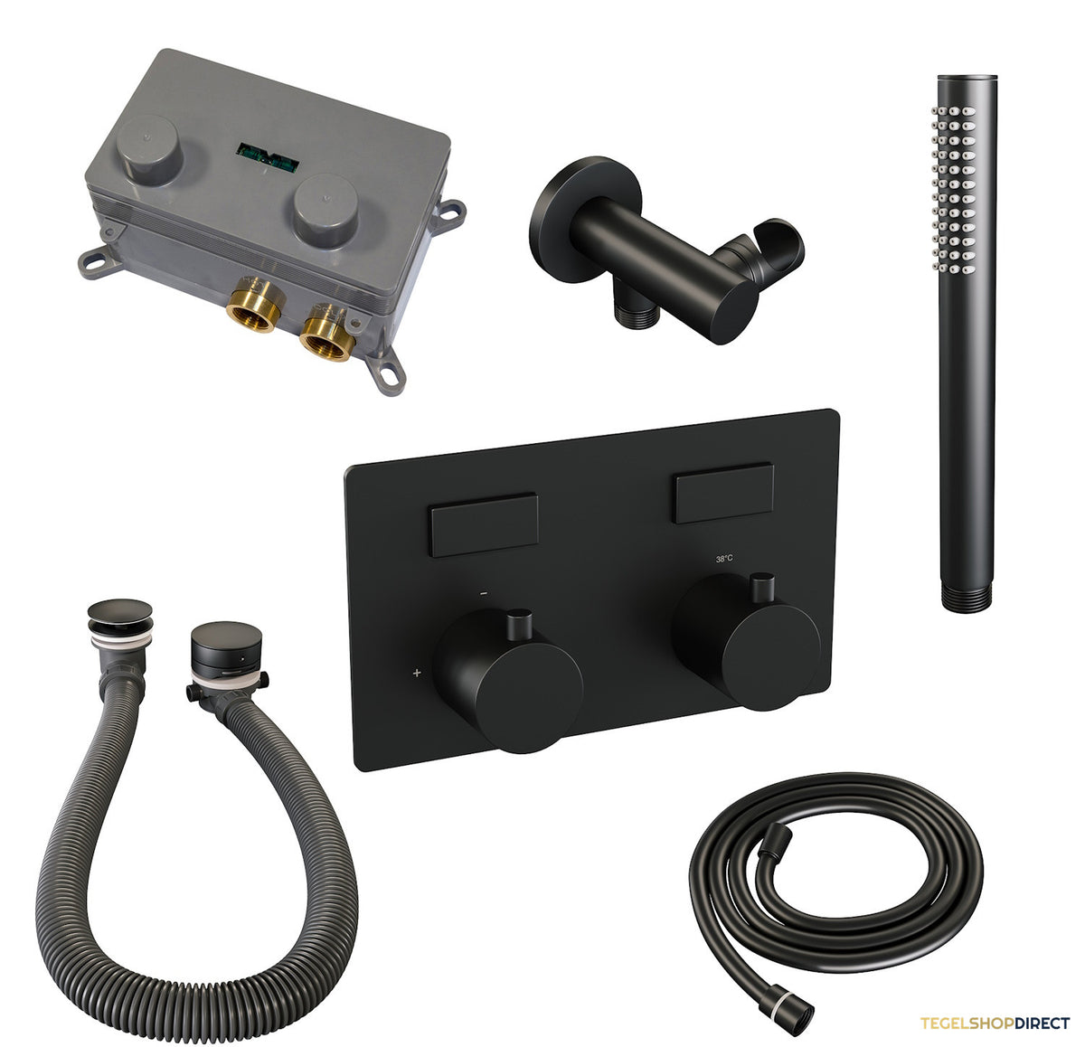 Inbouwthermostaat set Brauer Black Edition Met Drukknoppen Incl Baduitloop en Afvoer Mat Zwart(Keuze Handdouche) – afbeelding 5