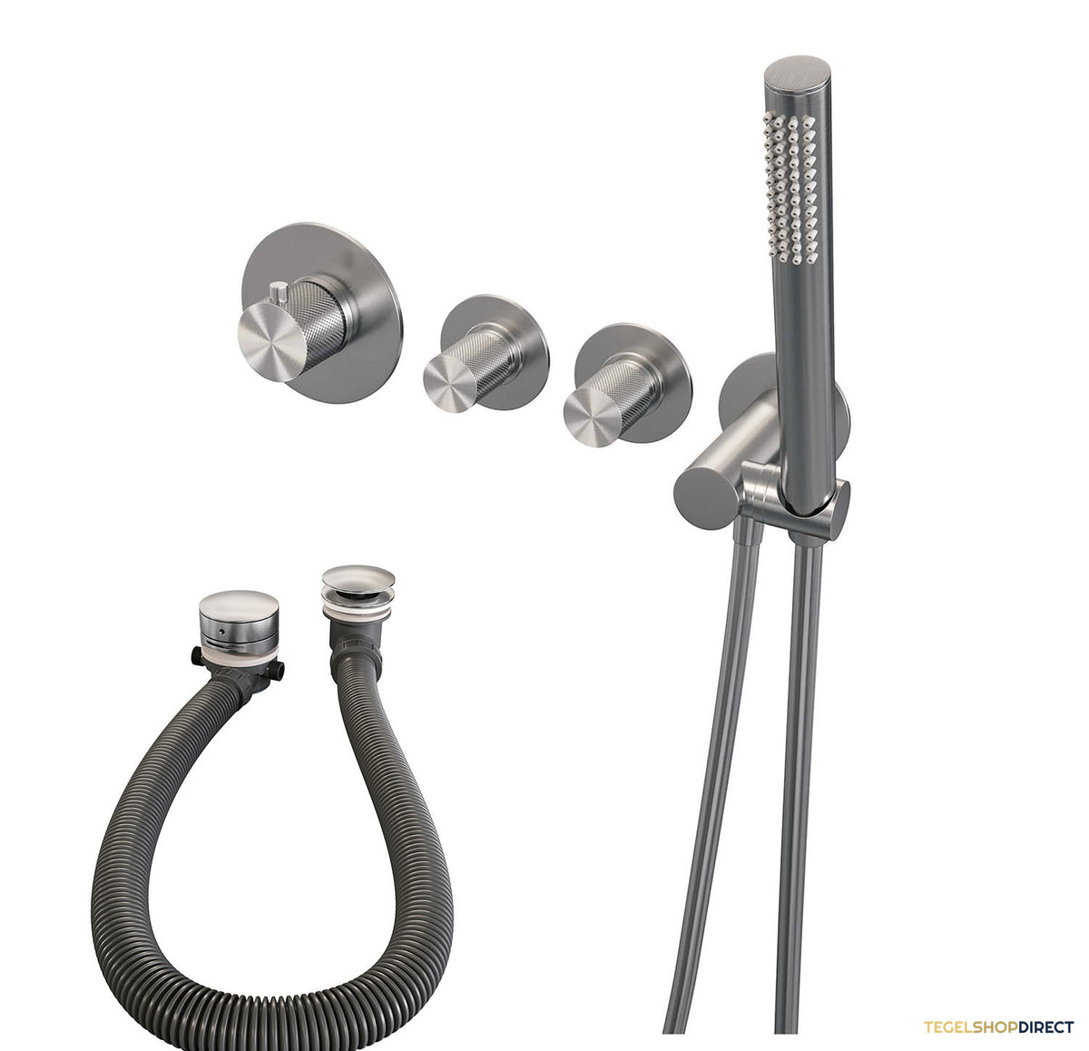 Inbouwthermostaatset Brauer Brushed Carving Incl Staafhanddouche En Badafvoer Geborsteld RVS – afbeelding 2