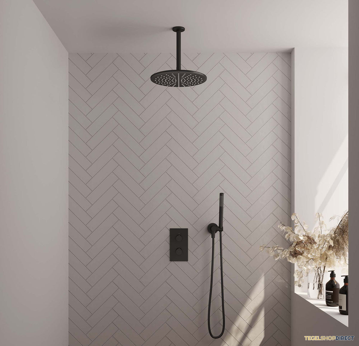Inbouw Regendouche Set Brauer Black Edition Plafond Uitloop Ronde Hoofddouche 30 cm Mat Zwart