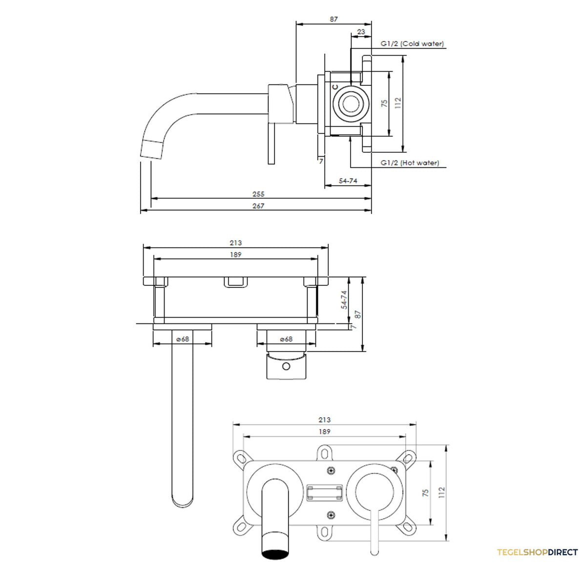 Inbouw Wastafelmengkraan Brauer Gold Edition Coldstart Gebogen Uitloop Korte Ronde Hendel Rechts Geborsteld Goud PVD Met Rozetten – afbeelding 3