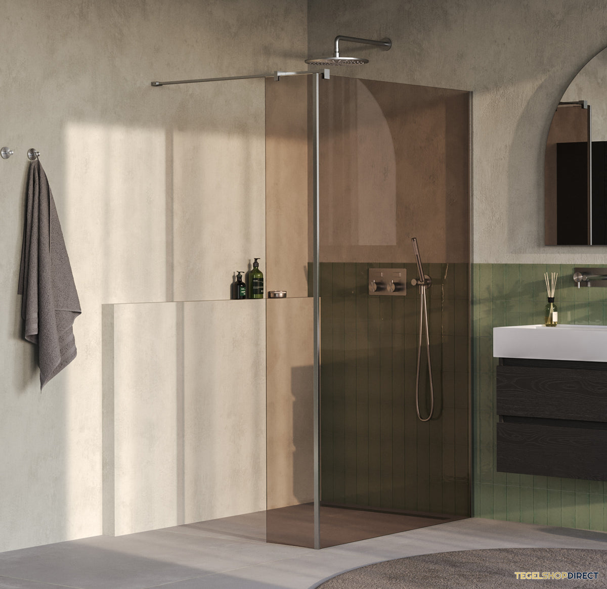 BRAUER Oblivion inloopdouche brons glas 120x200 met zijwand 30 incl. glascoating PVD RVS-kleurig geborsteld