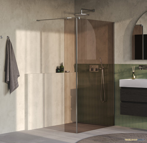 BRAUER Oblivion inloopdouche brons glas 120x200 met zijwand 30 incl. glascoating PVD RVS-kleurig geborsteld