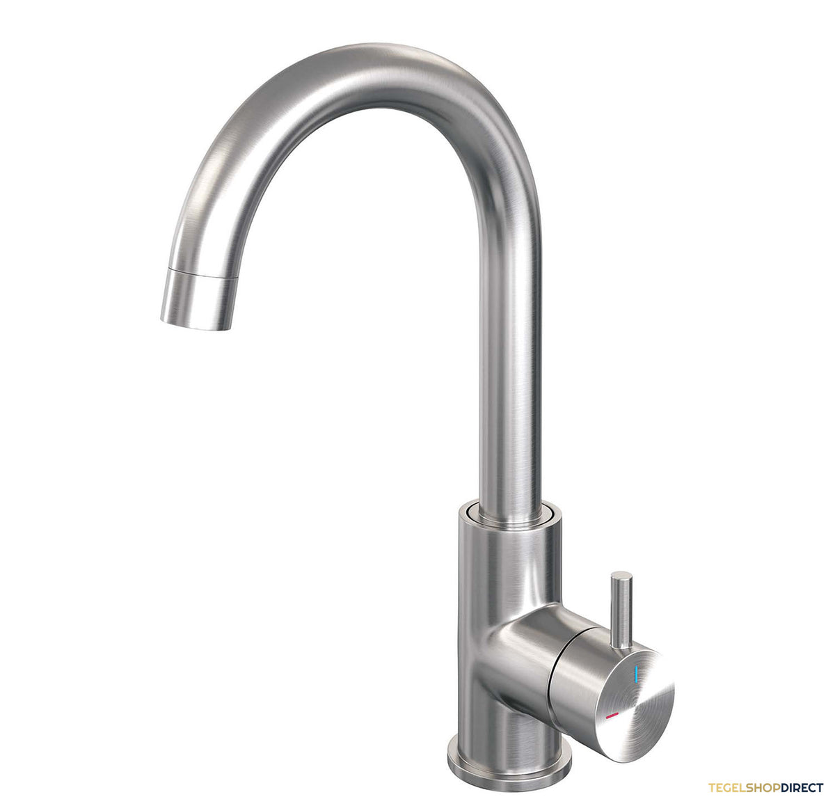 Wastafelmengkraan Brauer Brushed Edition Coldstart Opbouw Hoog Gebogen Korte Ronde Hendel Geborsteld RVS PVD