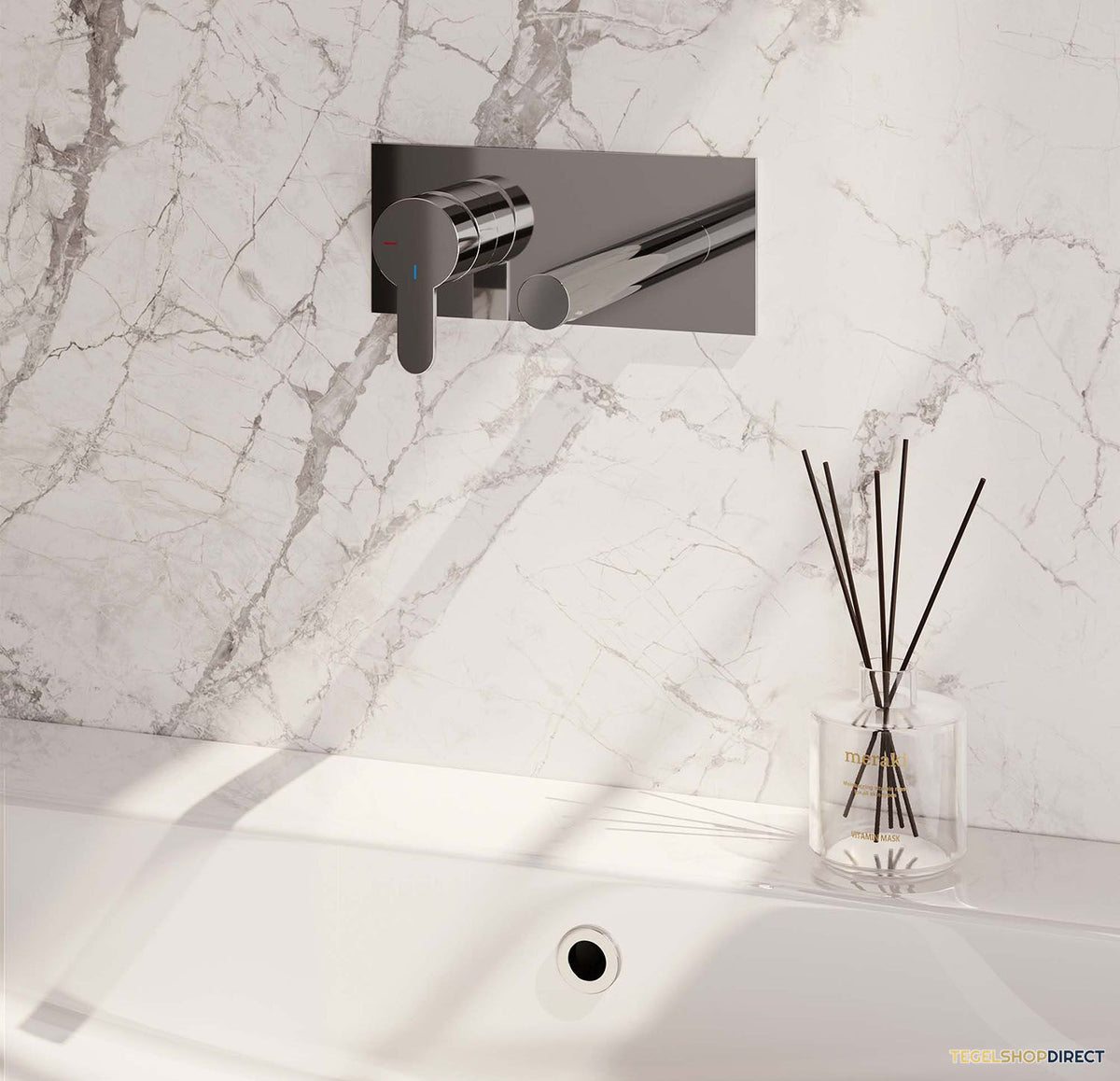 Inbouw Wastafelmengkraan Brauer Chrome Edition Coldstart Rechte Uitloop Korte Platte Hendel Links Chroom Met Afdekplaat – afbeelding 2