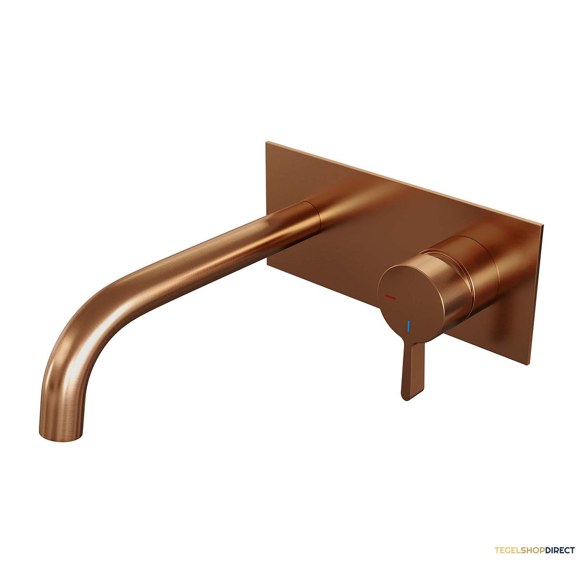 Inbouw Wastafelmengkraan Brauer Copper Edition Coldstart Gebogen Uitloop Halfronde Hendel Rechts Geborsteld Koper PVD Met Afdekplaat