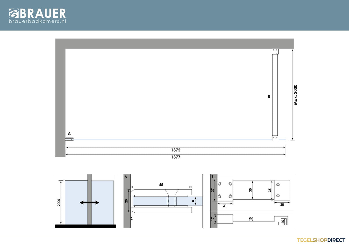 BRAUER Void inloopdouche helder glas 140x200 incl. glascoating PVD koper geborsteld – afbeelding 5