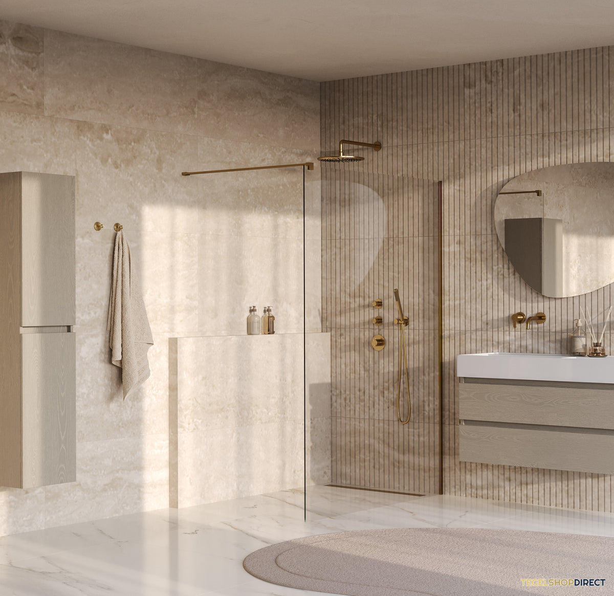 BRAUER Oblivion inloopdouche helder glas 130x200 incl. glascoating PVD goud geborsteld – afbeelding 2