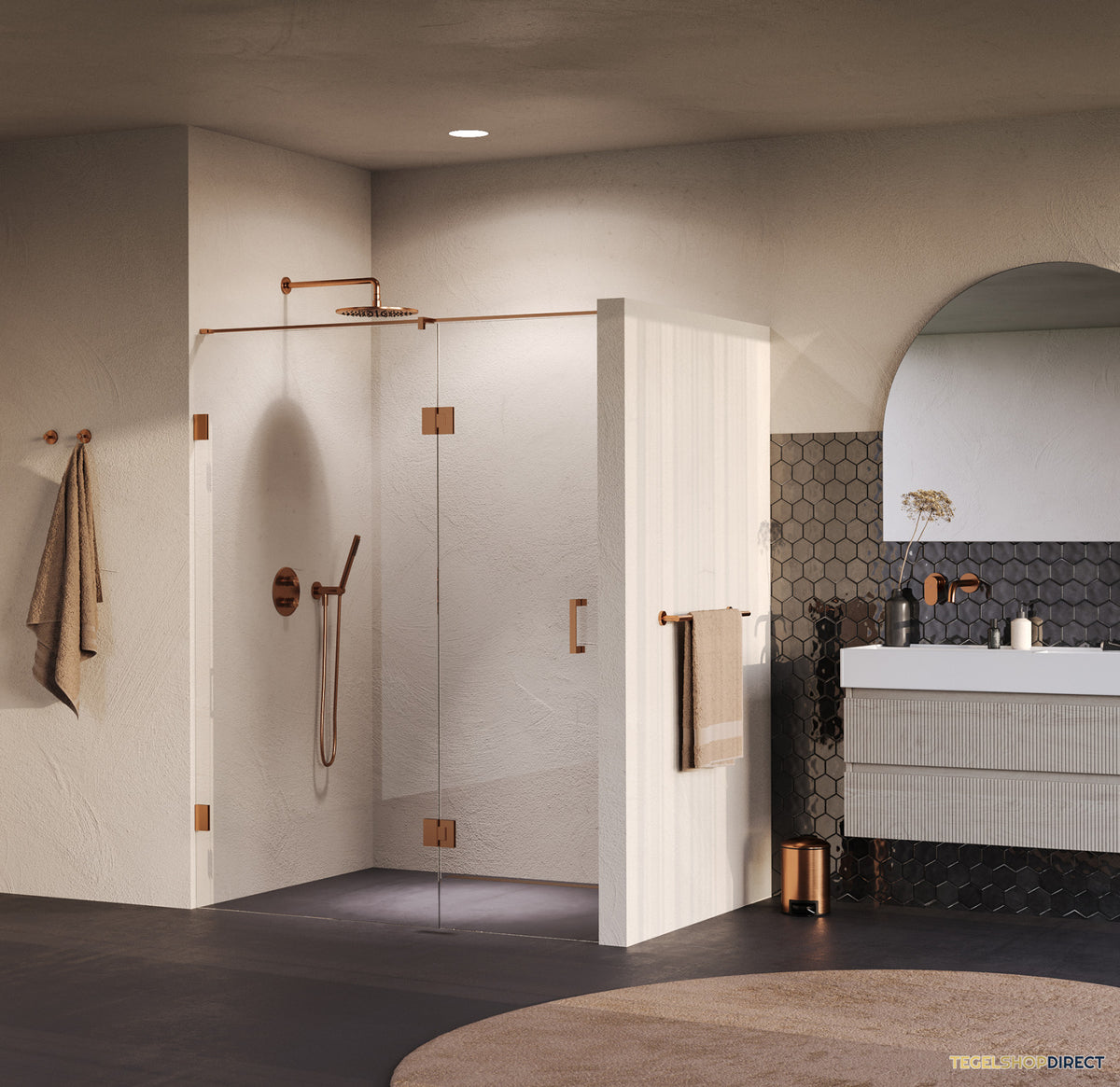 BRAUER Void nisdeur 2-delig helder glas 150x200 omkeerbaar met draaideur 70 aan glas incl. glascoating PVD koper – afbeelding 2