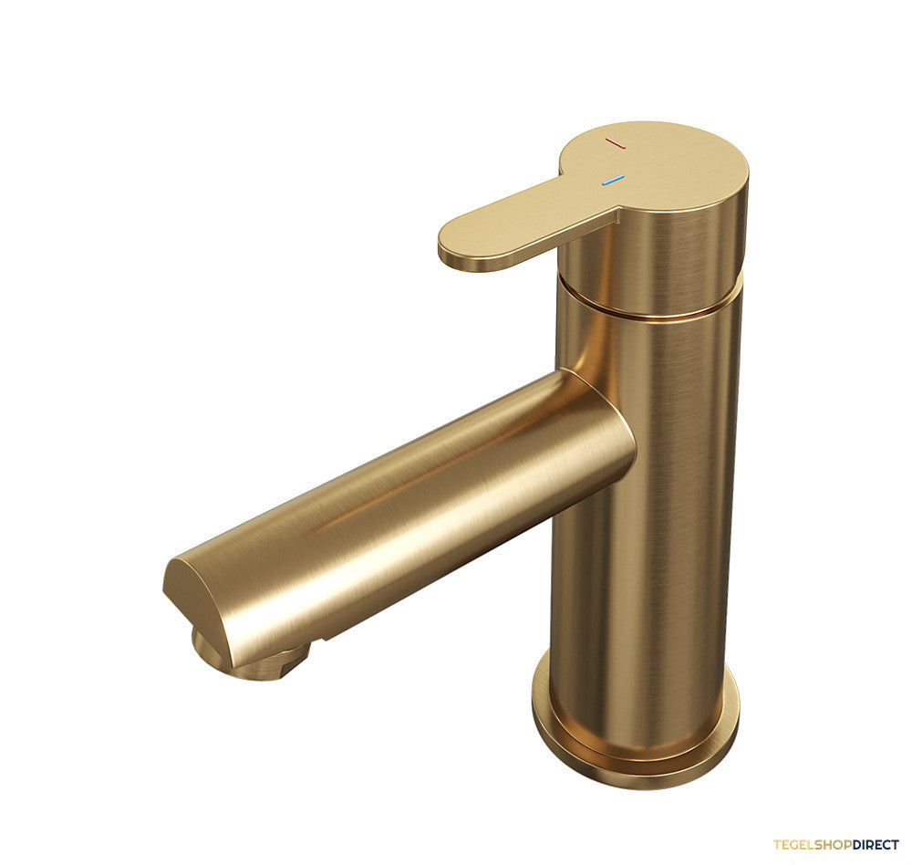 Wastafelmengkraan Brauer Gold Edition Coldstart Opbouw Laag Korte Platte Hendel Geborsteld Goud PVD