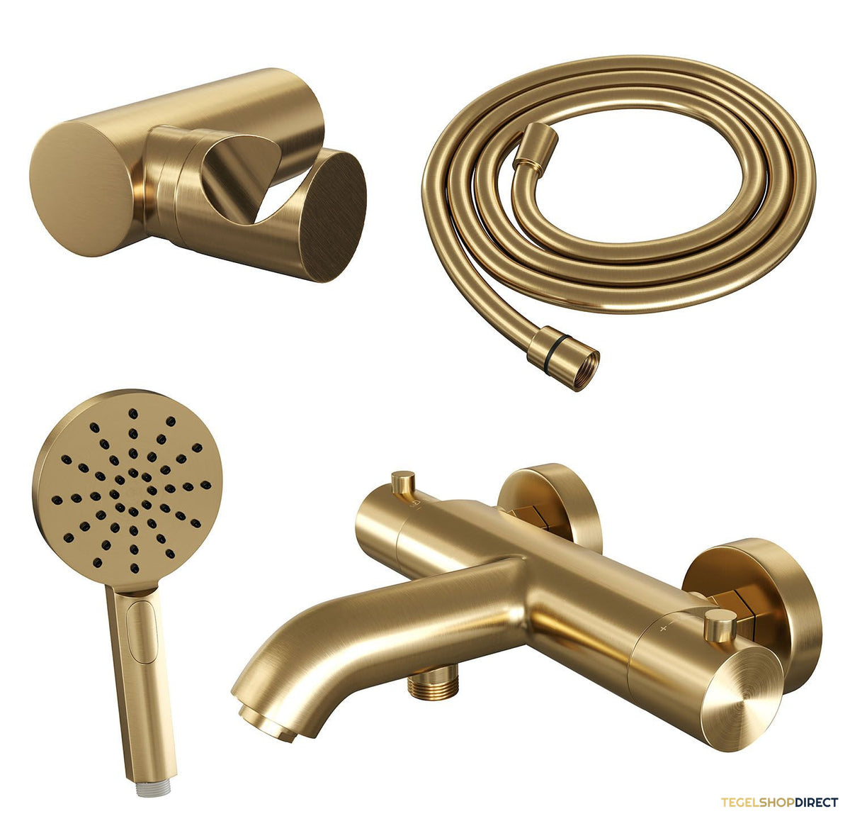 Opbouwset Bad- en Douchekraan Brauer Gold Edition Thermostatisch Met Wandhouder En Handdouche 3 Standen Geborsteld Goud – afbeelding 2