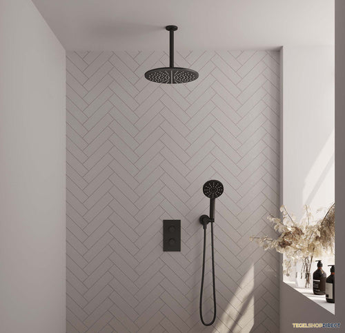 Inbouw Regendouche Set Brauer Black Edition Plafond Uitloop Ronde Hoofddouche 30 cm Met Handdouche 3 Standen Mat Zwart
