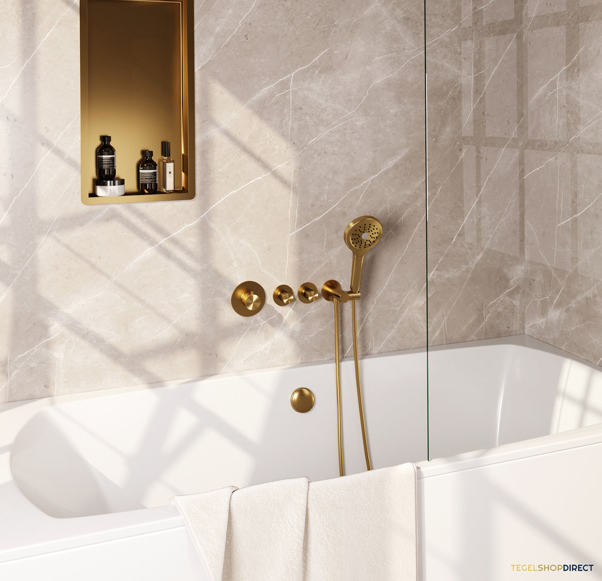 Inbouwthermostaat set Brauer Carving Incl Badafvoer Geborsteld Goud (Keuze Handdouche) – afbeelding 2