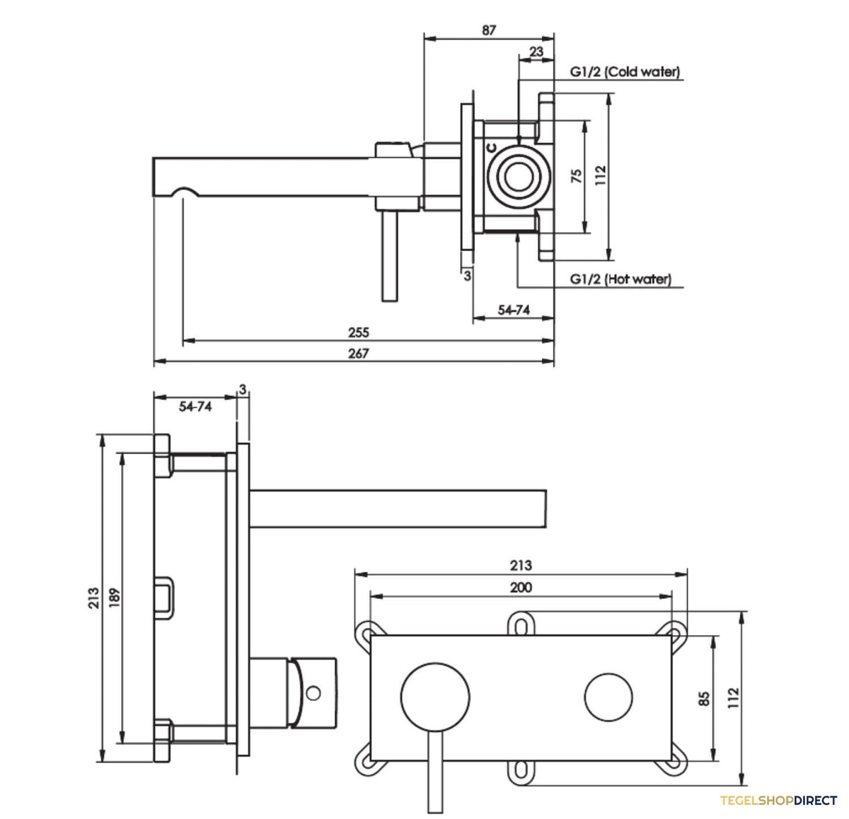 Inbouw Wastafelmengkraan Brauer Gunmetal Edition Coldstart Rechte Uitloop Korte Platte Hendel Links Geborsteld Gunmetal PVD Met Afdekplaat – afbeelding 3