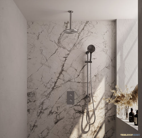 Inbouw Regendouche Set Brauer Brushed Edition Plafond Uitloop Ronde Hoofddouche 20 cm Met Handdouche 3 Standen en Glijstang RVS Look