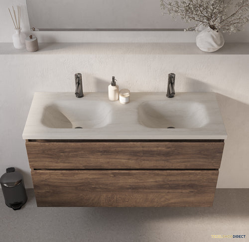 BRAUER Dune Medium wastafel 120 cm met 2 wasbakken en 2 kraangaten Sintered Stone Ivory Travertin