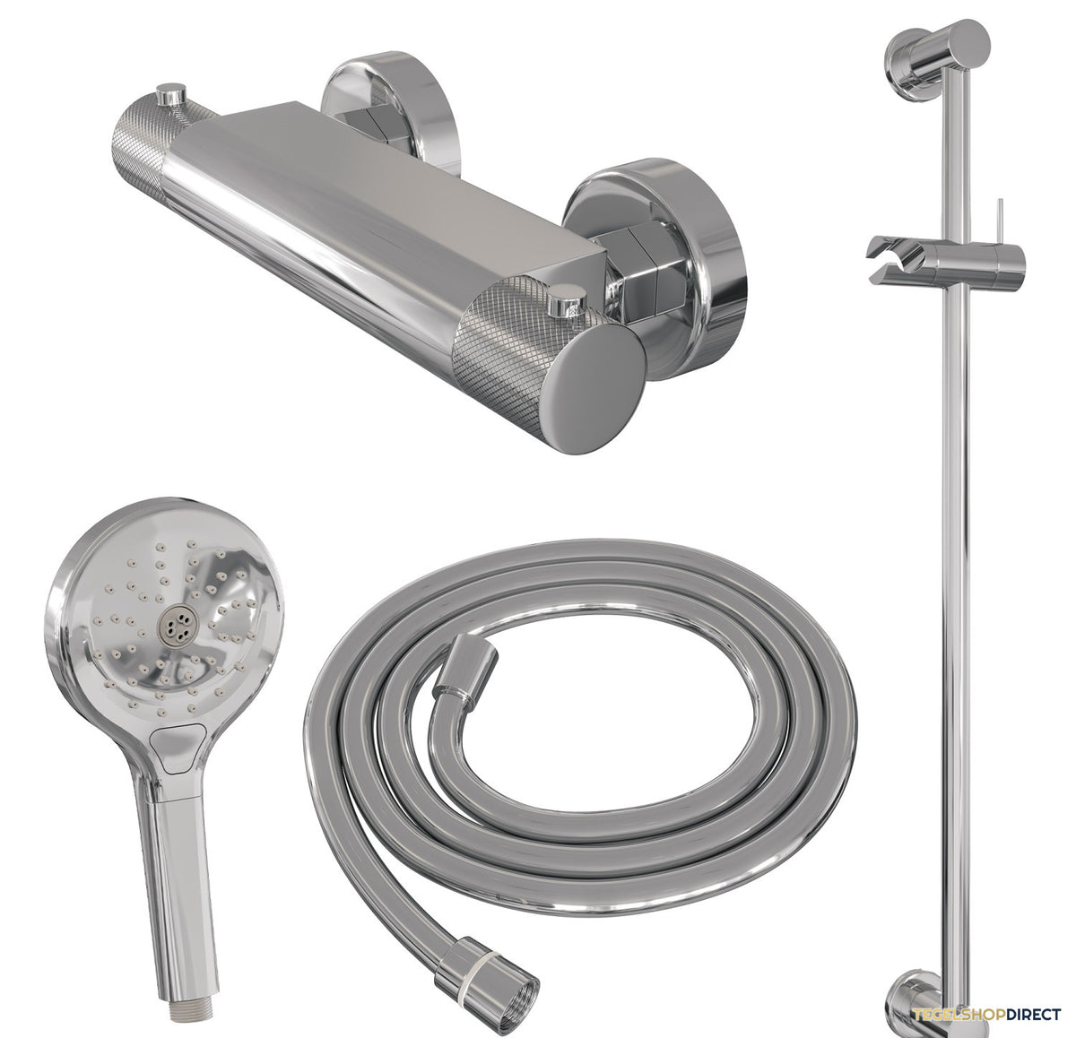 Douchekraanset Brauer Chrome Carving Opbouw Met Glijstang En Ronde Handdouche Chroom – afbeelding 8