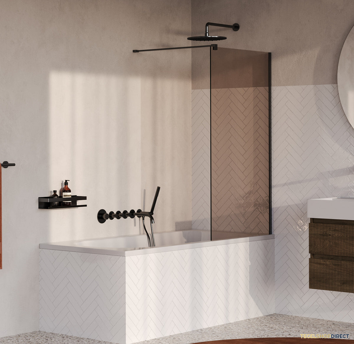 BRAUER Oblivion Badwand 80x140 Brons Glas Incl. Glascoating PVD Gunmetal Geborsteld