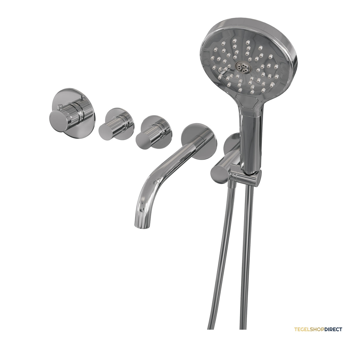 Brauer Stripe thermostatische inbouw badkraan SET 02 met uitloop en 3-standen handdouche en doucheslang en wandaansluitbocht chroom – afbeelding 2