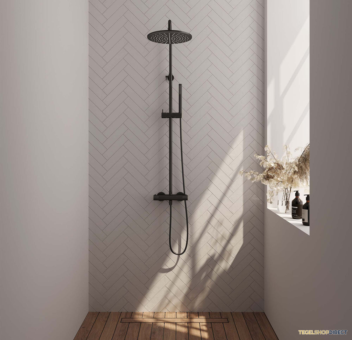 Regendoucheset Opbouw Brauer Black Carving 30 cm Thermostatisch met Staaf Handdouche Mat Zwart – afbeelding 2