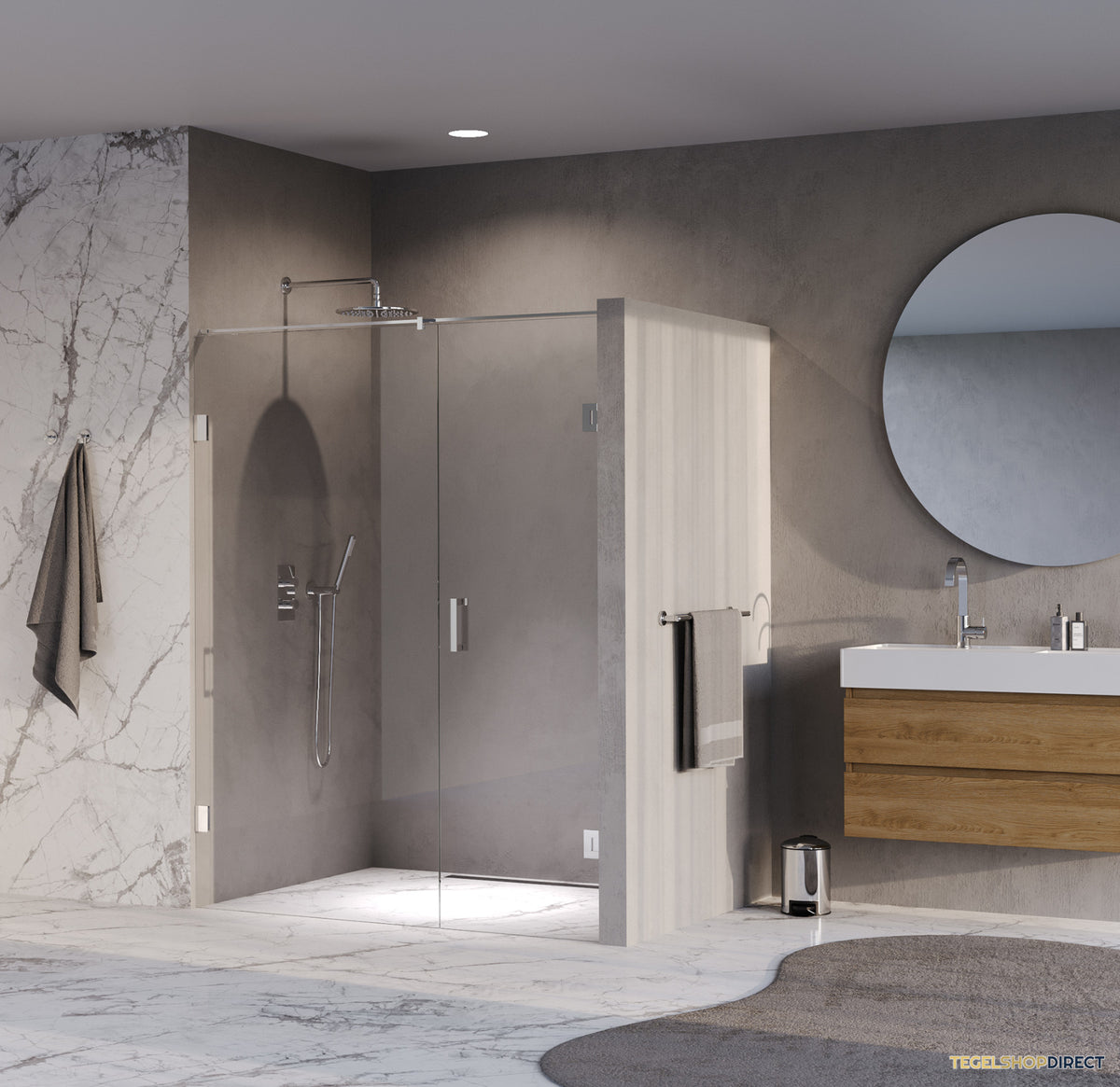 BRAUER Void nisdeur 2-delig helder glas 150x200 omkeerbaar met draaideur 70 aan muur incl. glascoating chroom – afbeelding 2