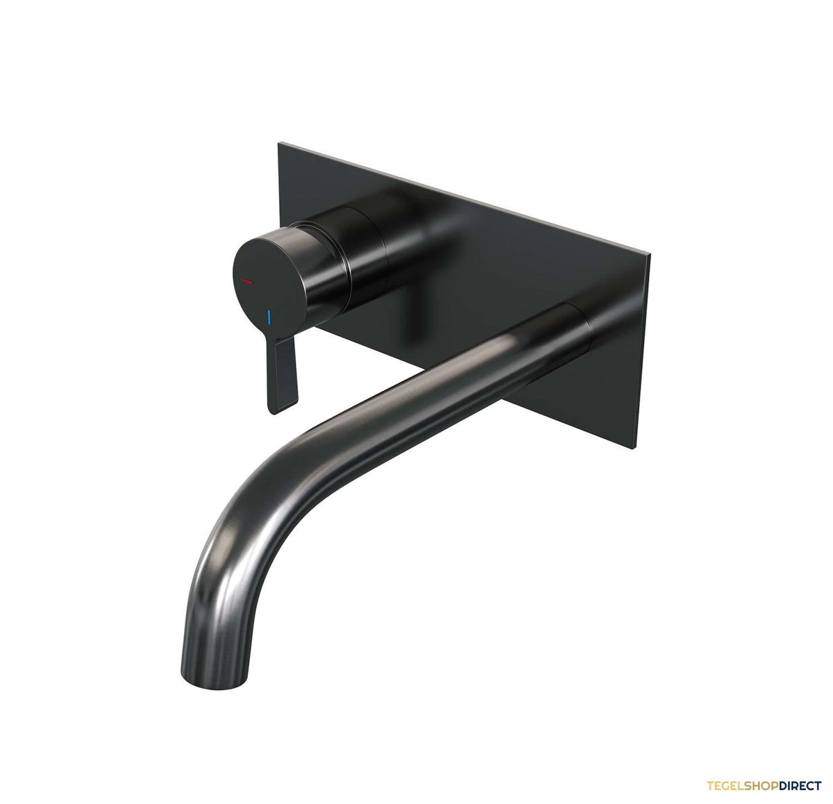 Inbouw Wastafelmengkraan Brauer Gunmetal Edition Coldstart Gebogen Uitloop Halfronde Hendel Links Geborsteld Gunmetal PVD Met Afdekplaat