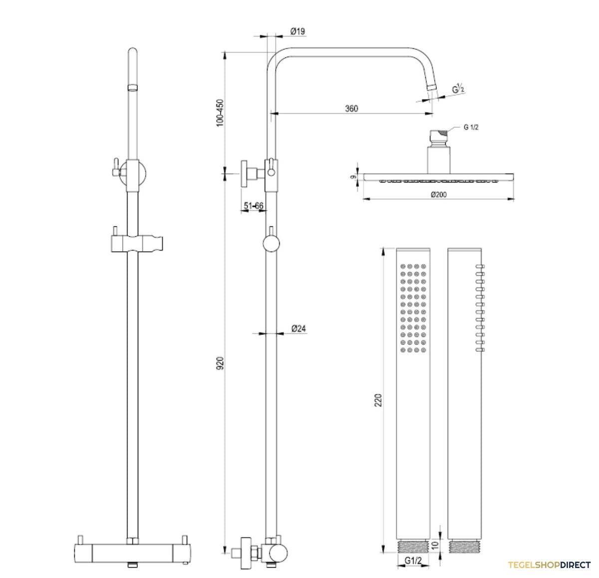 Opbouw Regendoucheset Brauer Chrome Edition Thermostatisch Met Hoofddouche 20 cm Staafhanddouche Chroom – afbeelding 6