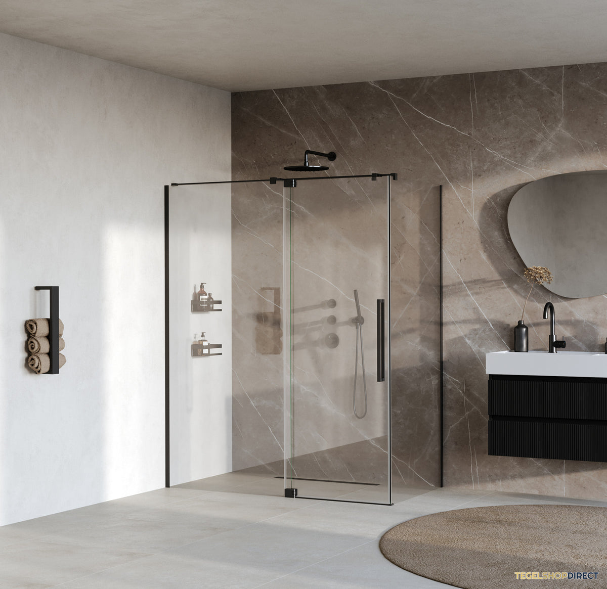 BRAUER Stellar douchecabine met draaideur helder glas 160x80x200 omkeerbaar incl. glascoating mat zwart – afbeelding 2