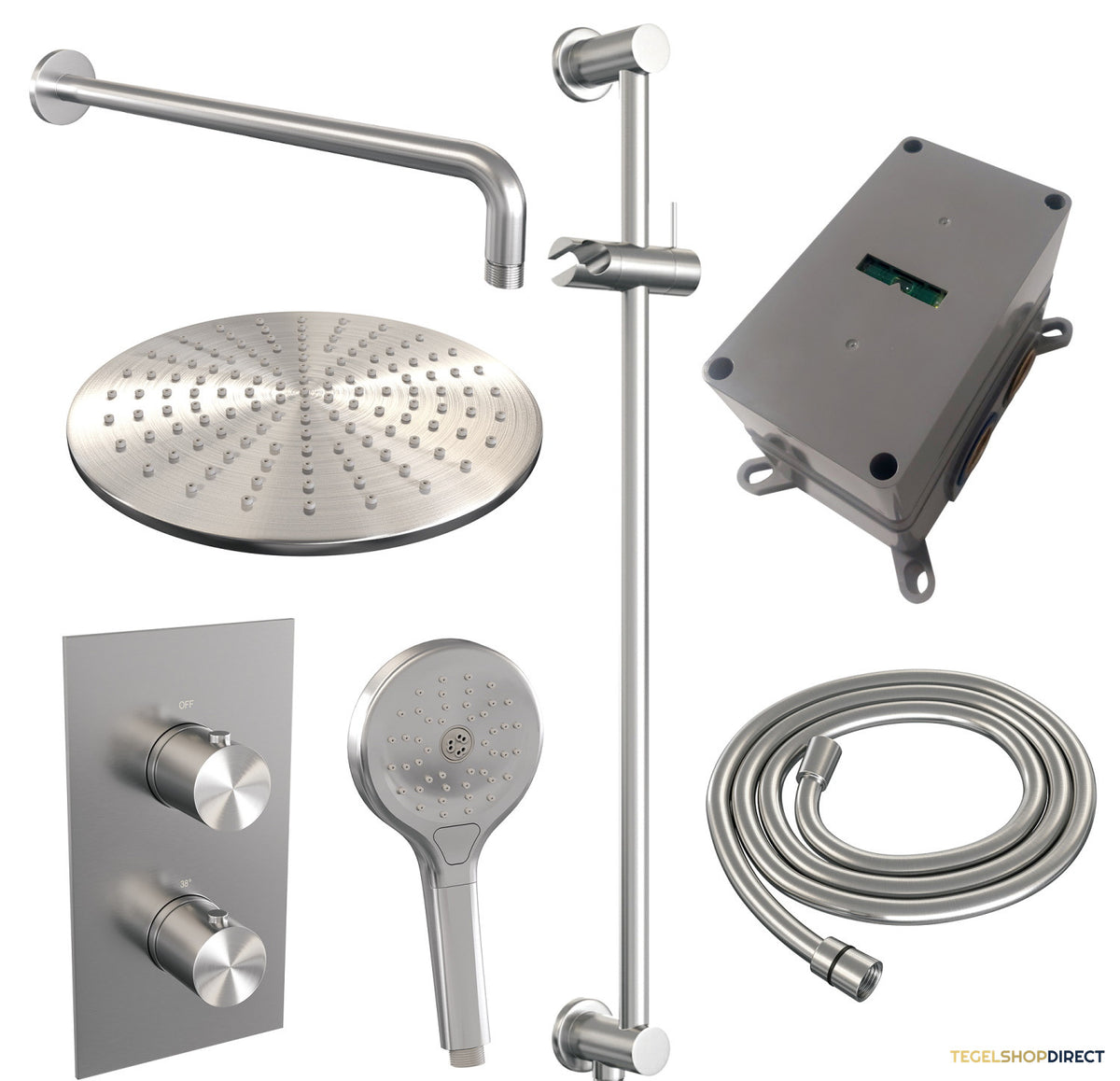 Inbouw Regendouche Set Brauer Brushed Edition Gebogen Wanduitloop Ronde Hoofddouche 30 cm Met Handdouche 3 Standen en Glijstang RVS Look – afbeelding 2